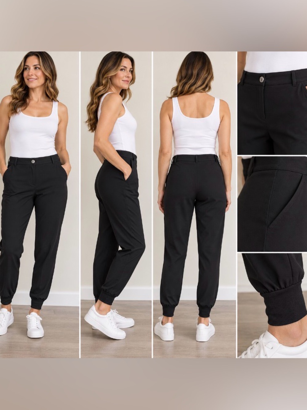 Joseph Ribkoff Black Tapered Jogger Pants Ribbed Cuff ankle Size 8